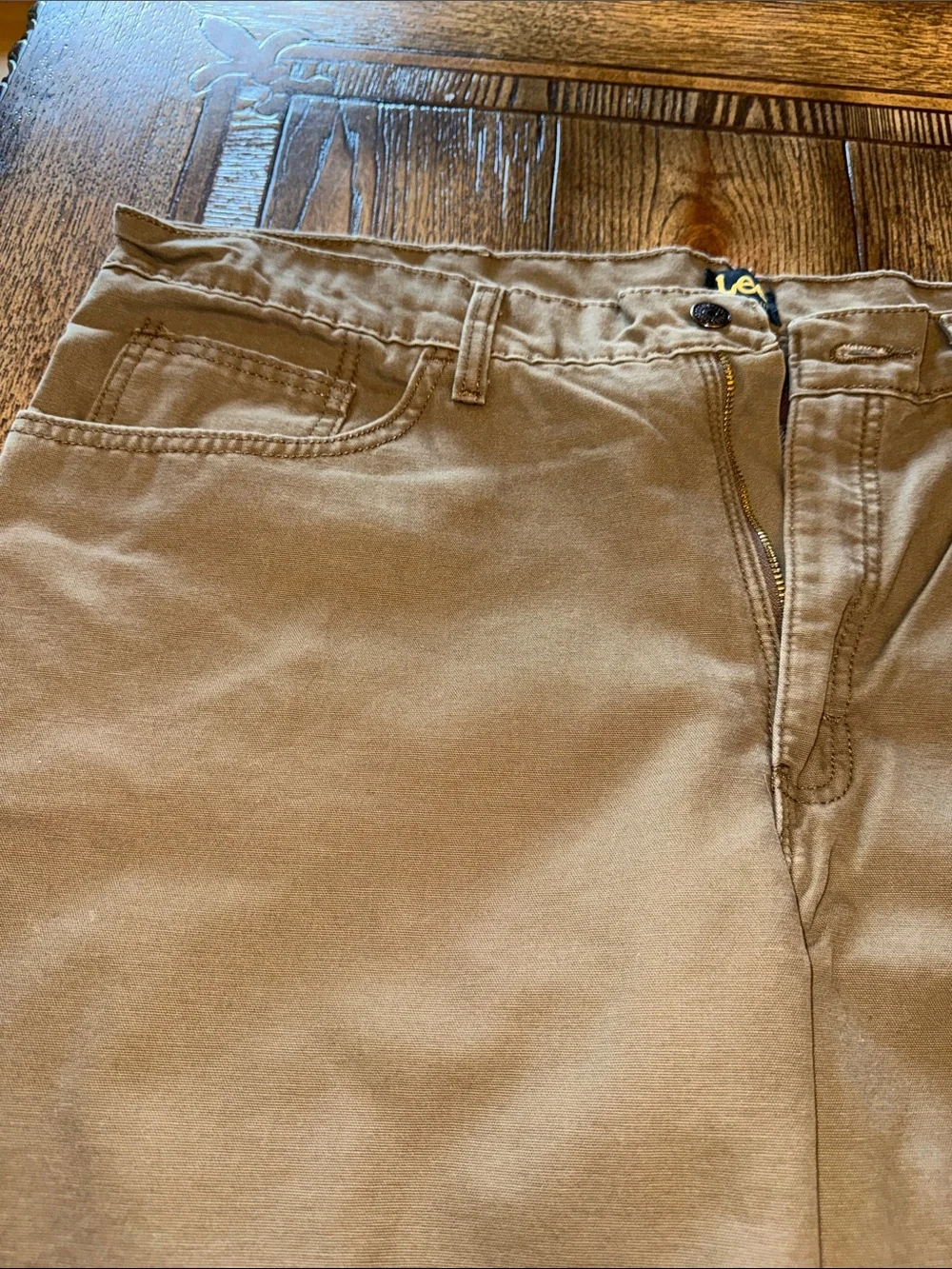 Lee Men's Flannel Lined Tan Relaxed Jeans with Plaid Cuff